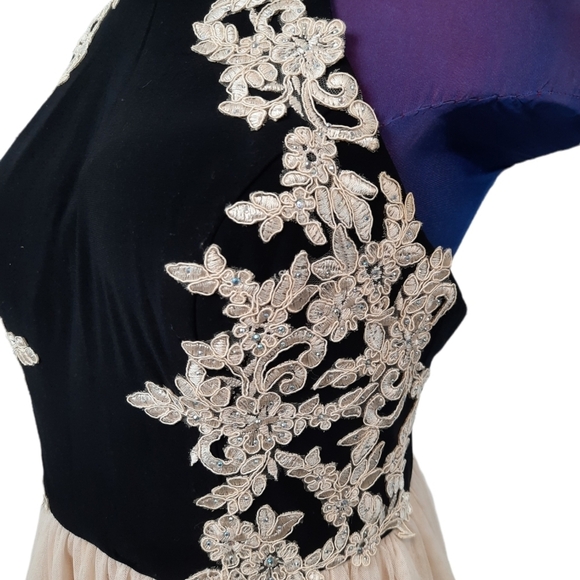 Blondie Nites Prom Dress Nude and Black Tulle Lace A-Line Dress Size 11 Juniors - Picture 3 of 12